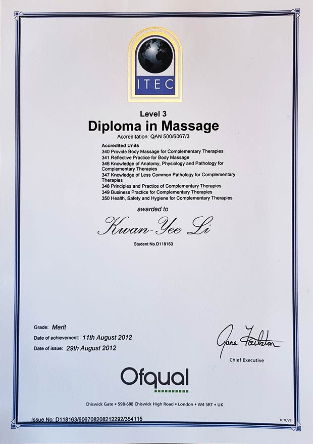 Accredited Level 3 deploma in massage qualification